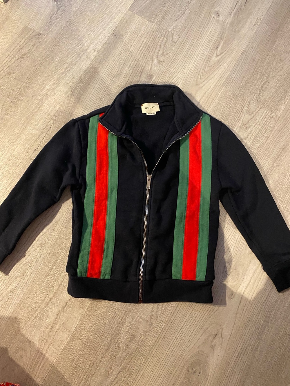 Gucci Kids Black Zip Jacket with Red & Green Stripes